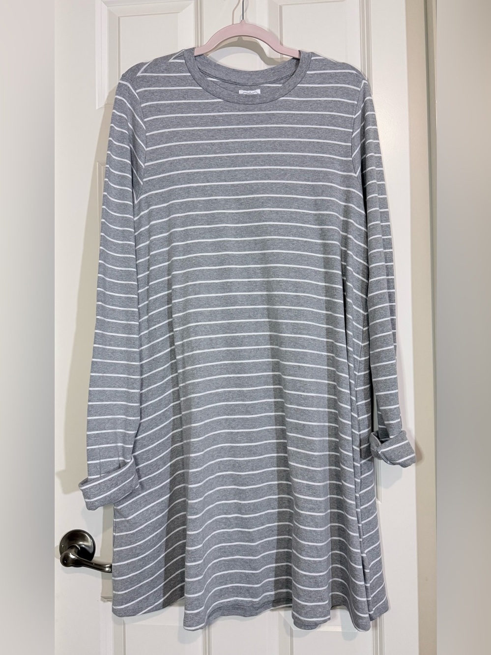 Mud Pie Gray and White Striped Midi Dress